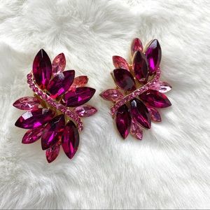 Gorgeous Pink Crystal Clip On Earrings